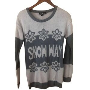 Gray SNOW WAY Snowflake Novelty Knit Sweater Christmas sweater Holiday Ski trip